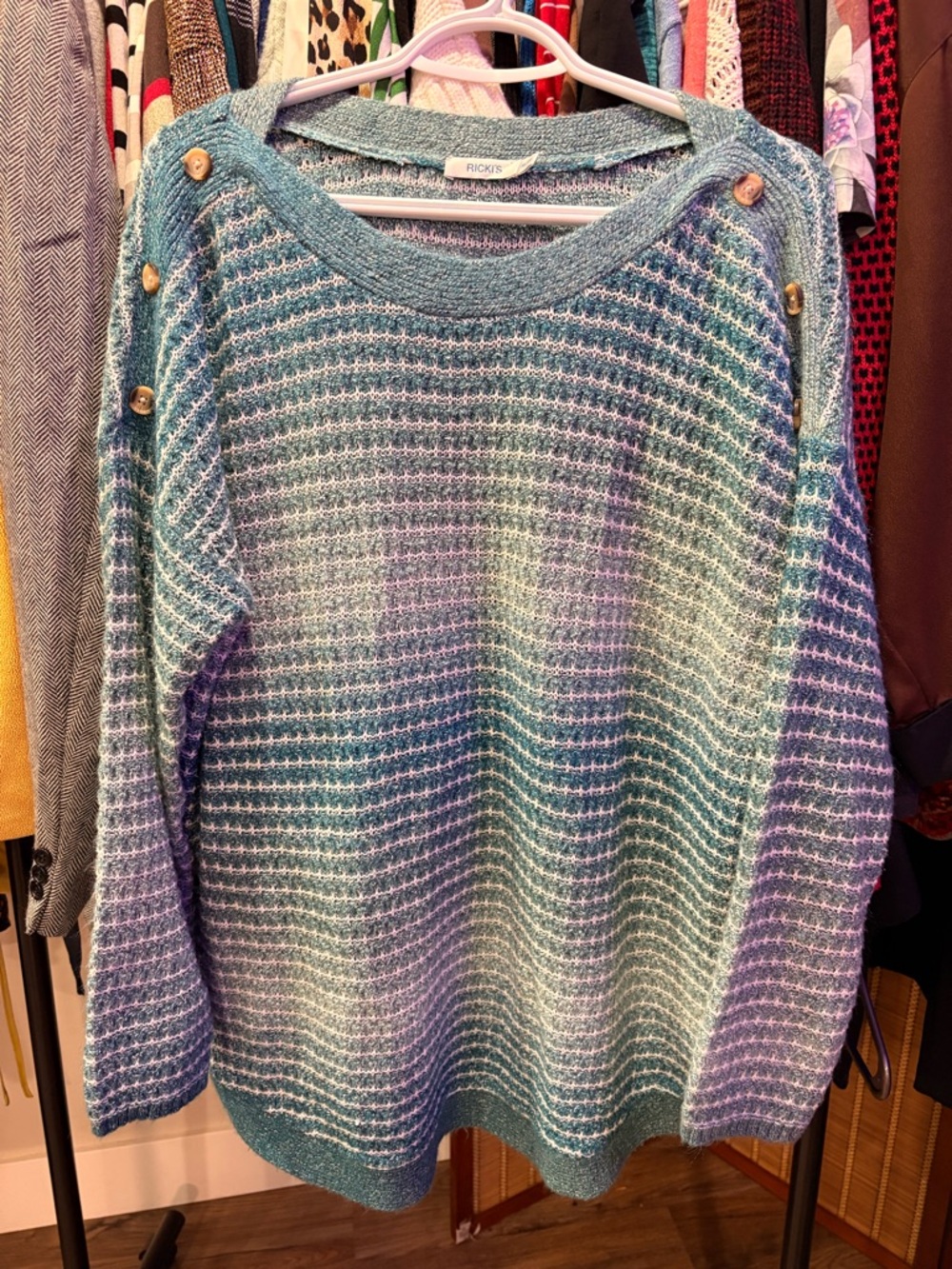 119. Cozy Teal Gradient Knit Top Women - Picture 2 of 5